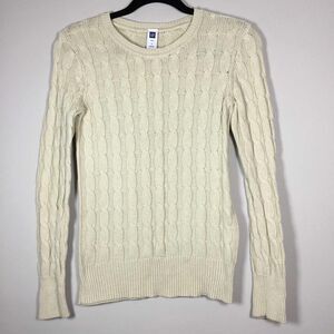 Gap Off White Minimalist Clean Girl Cable Knit Neck Sweater S Autumn Fall Casual